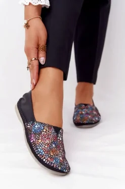 Damskie Skórzane Baleriny Maciejka 01930-87 Czarne