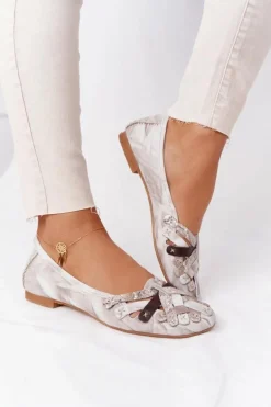 Damskie Skórzane Baleriny Maciejka 01358-44 Brudny Beż