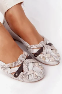 Damskie Skórzane Baleriny Maciejka 01358-44 Brudny Beż