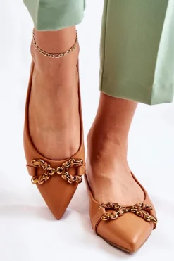 Damskie Skórzane Baleriny W Szpic Z Ozdobą Camel Carlos