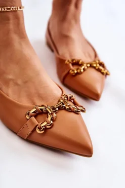 Damskie Skórzane Baleriny W Szpic Z Ozdobą Camel Carlos