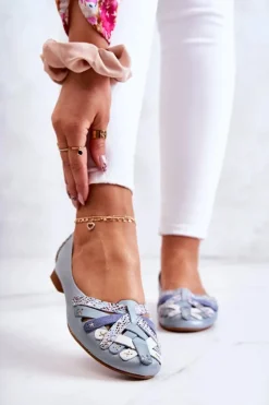 Damskie Skórzane Baleriny Maciejka 01358-34 Jasnoniebieskie