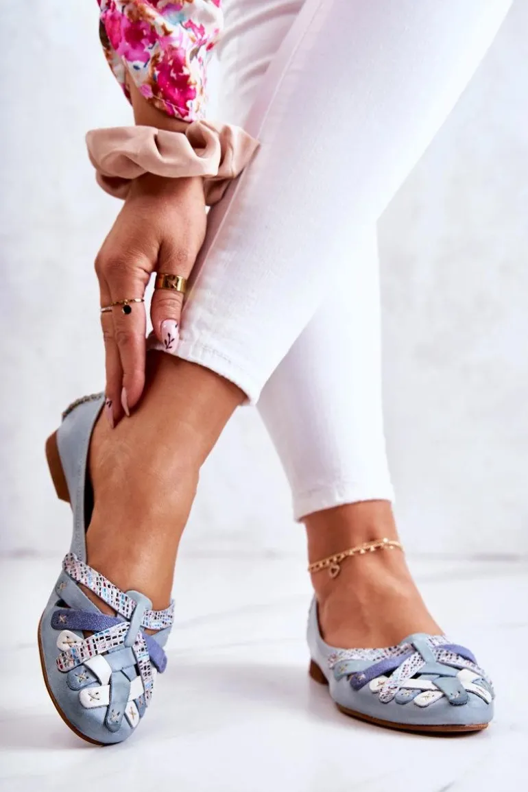 Damskie Skórzane Baleriny Maciejka 01358-34 Jasnoniebieskie