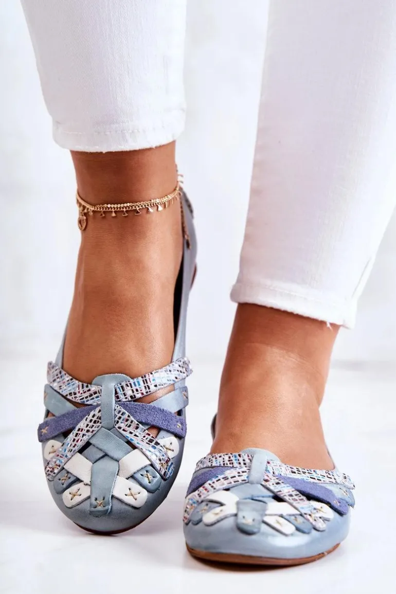 Damskie Skórzane Baleriny Maciejka 01358-34 Jasnoniebieskie