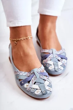 Damskie Skórzane Baleriny Maciejka 01358-34 Jasnoniebieskie