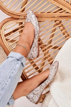 Damskie Skórzane Baleriny Maciejka Złoto Beżowe 04100-22