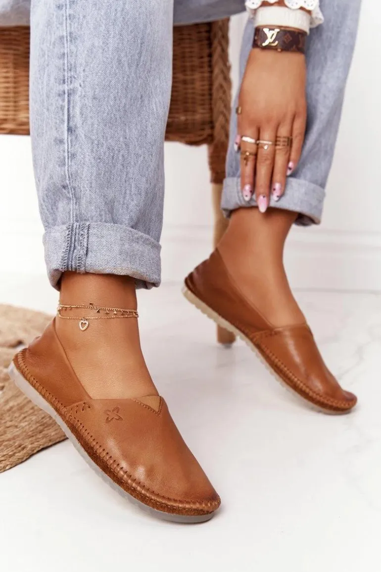 Damskie Skórzane Baleriny Maciejka Rude 01930-52