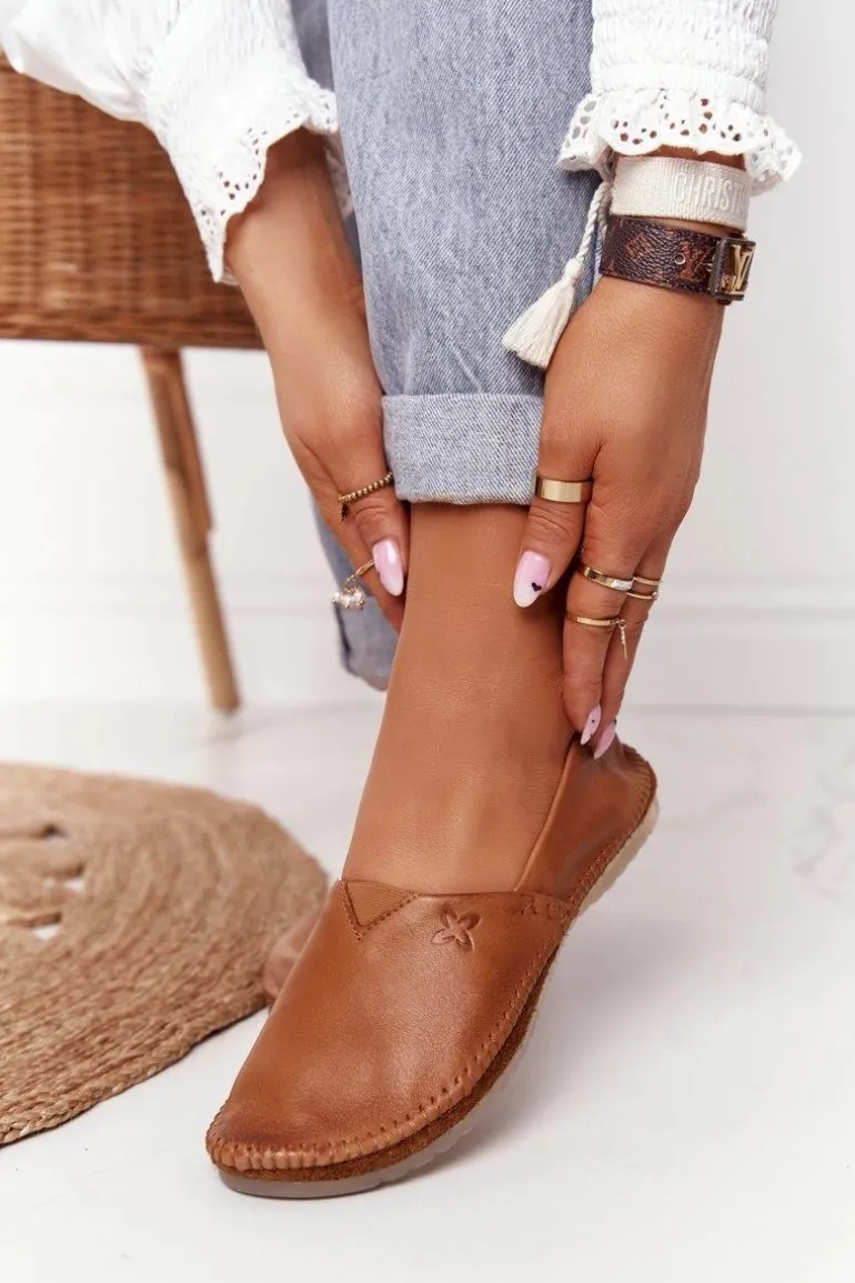 Damskie Skórzane Baleriny Maciejka Rude 01930-52