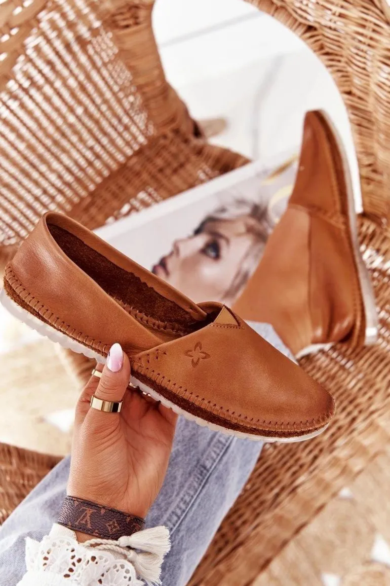 Damskie Skórzane Baleriny Maciejka Rude 01930-52