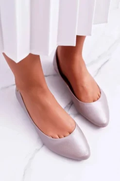 Damskie Skórzane Baleriny Maciejka Metaliczne Beżowe 04100-10