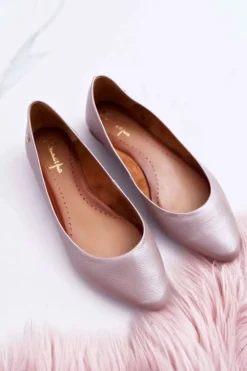 Damskie Skórzane Baleriny Maciejka Metaliczne Beżowe 04100-10