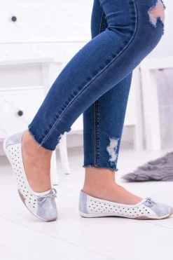 Damskie Skórzane Białe Ażurowe Balerinki Erdola