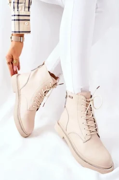 Damskie Skórzane Botki GOE II2N4015 Beżowe