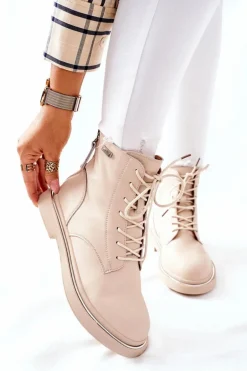 Damskie Skórzane Botki GOE II2N4015 Beżowe