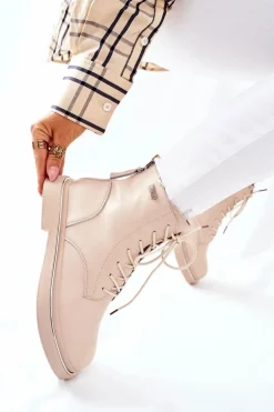 Damskie Skórzane Botki GOE II2N4015 Beżowe