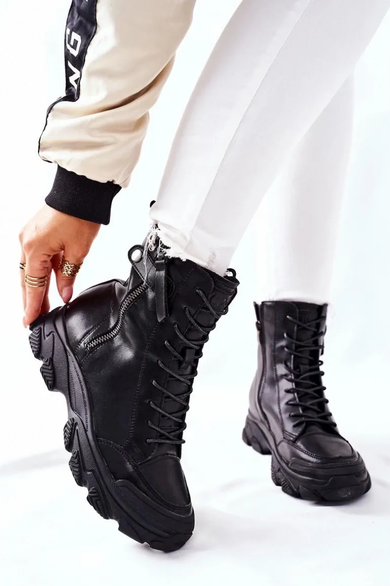 Damskie Skórzane Botki GOE II2N4031 Czarne