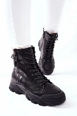 Damskie Skórzane Botki GOE II2N4031 Czarne