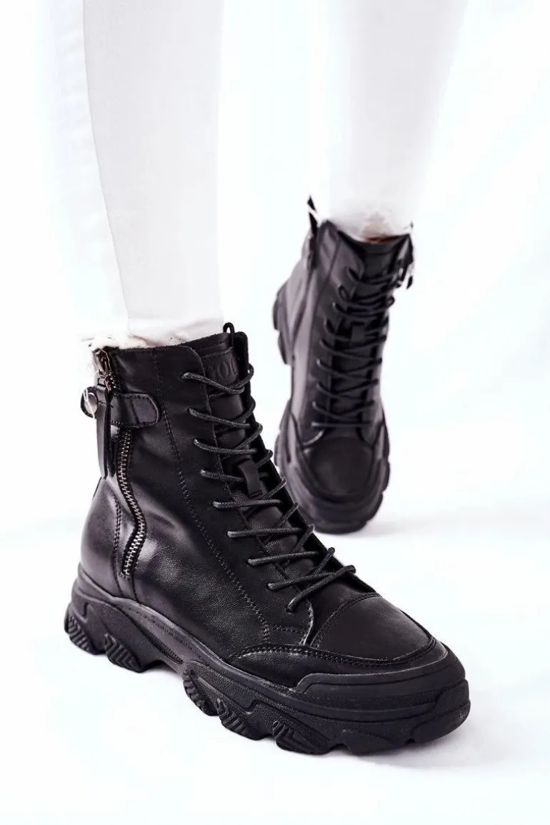 Damskie Skórzane Botki GOE II2N4031 Czarne