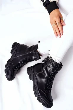 Damskie Skórzane Botki GOE II2N4031 Czarne