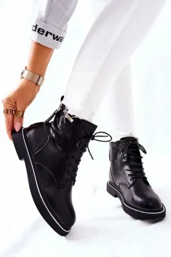 Damskie Skórzane Botki GOE II2N4014 Czarne