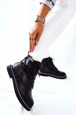 Damskie Skórzane Botki GOE II2N4014 Czarne