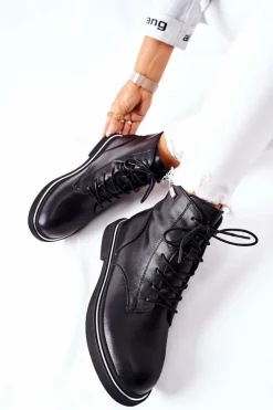 Damskie Skórzane Botki GOE II2N4014 Czarne