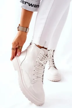 Damskie Skórzane Botki GOE II2N4013 Białe