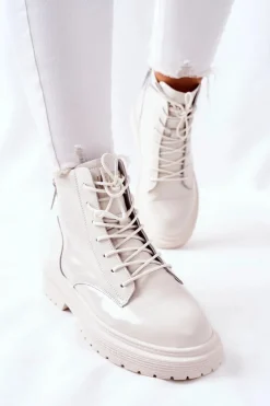 Damskie Skórzane Botki GOE II2N4013 Białe