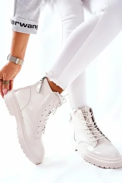 Damskie Skórzane Botki GOE II2N4013 Białe