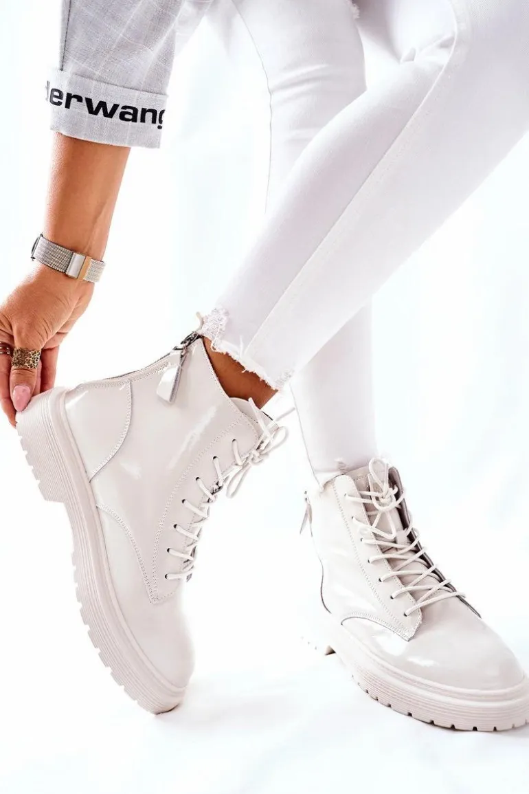 Damskie Skórzane Botki GOE II2N4013 Białe