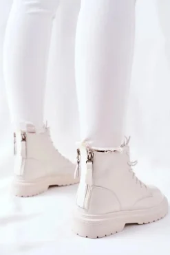 Damskie Skórzane Botki GOE II2N4013 Białe