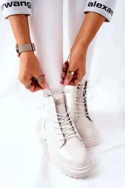 Damskie Skórzane Botki GOE II2N4013 Białe