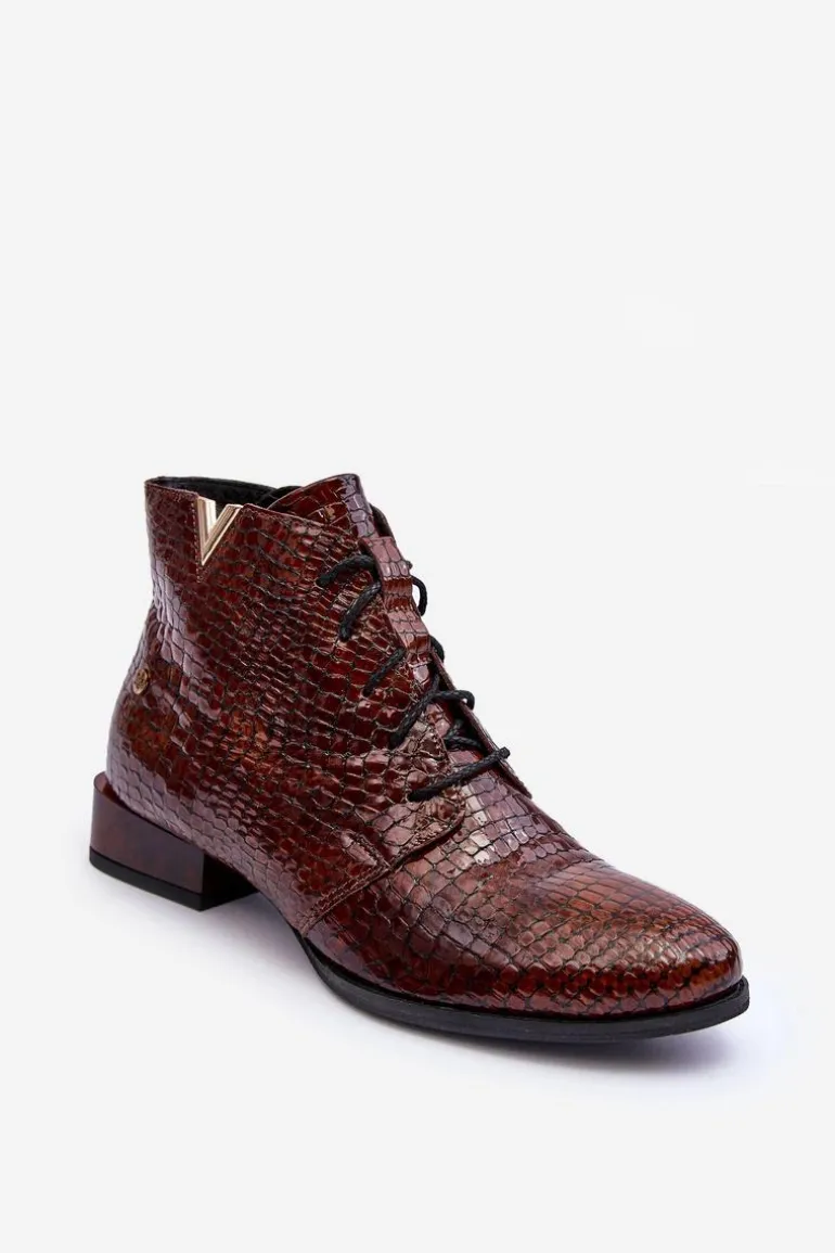 Damskie Skórzane Botki Maciejka 5743C-02 Brązowe