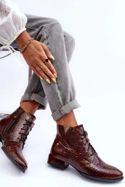 Damskie Skórzane Botki Maciejka 5743C-02 Brązowe