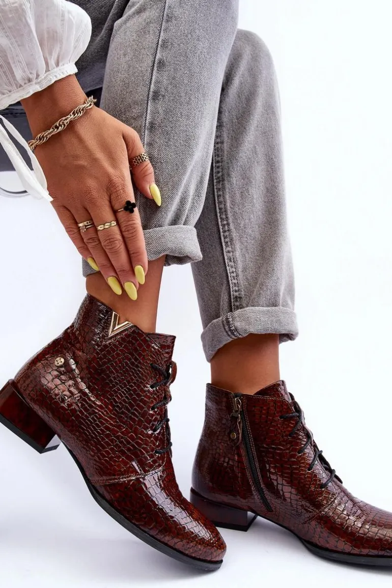 Damskie Skórzane Botki Maciejka 5743C-02 Brązowe