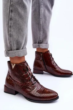 Damskie Skórzane Botki Maciejka 5743C-02 Brązowe