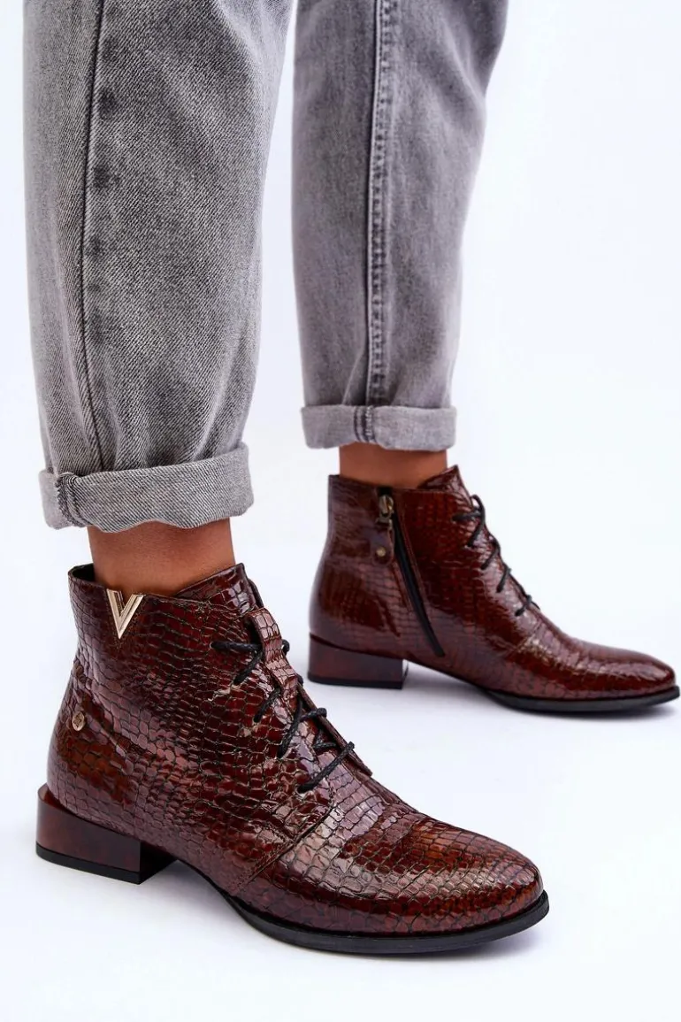 Damskie Skórzane Botki Maciejka 5743C-02 Brązowe