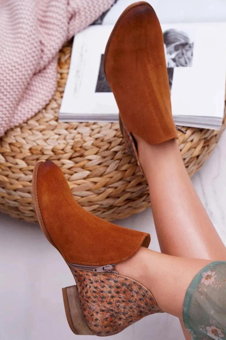 Damskie Skórzane Botki Maciejka Rude 04091-49