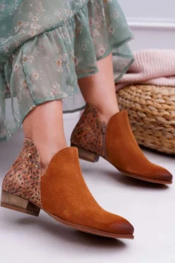 Damskie Skórzane Botki Maciejka Rude 04091-49