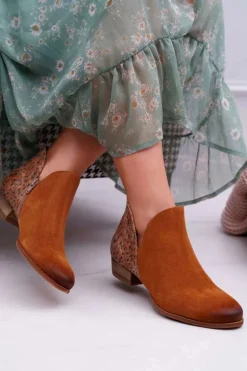 Damskie Skórzane Botki Maciejka Rude 04091-49