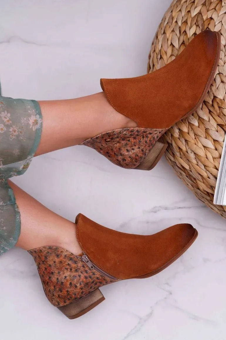 Damskie Skórzane Botki Maciejka Rude 04091-49