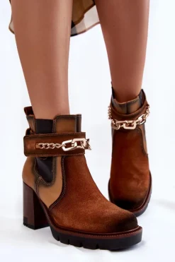 Damskie Skórzane Botki Maciejka 05781-29 Rude