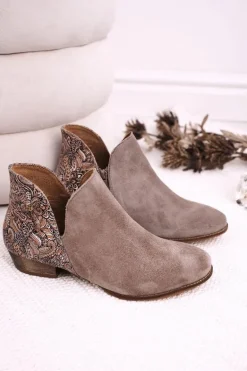 Damskie Skórzane Botki Maciejka Beżowe 04091-04