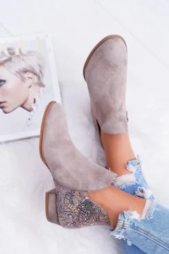 Damskie Skórzane Botki Maciejka Beżowe 04091-04