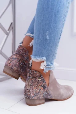 Damskie Skórzane Botki Maciejka Beżowe 04091-04