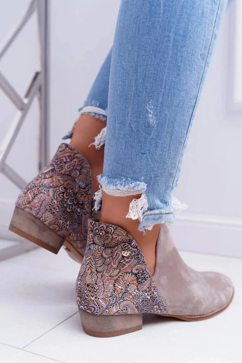 Damskie Skórzane Botki Maciejka Beżowe 04091-04