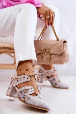 Damskie Skórzane Botki Maciejka 05328-04 Beżowe