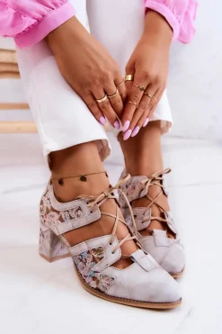 Damskie Skórzane Botki Maciejka 05328-04 Beżowe