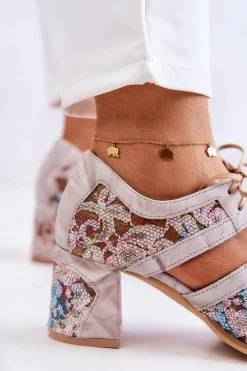 Damskie Skórzane Botki Maciejka 05328-04 Beżowe