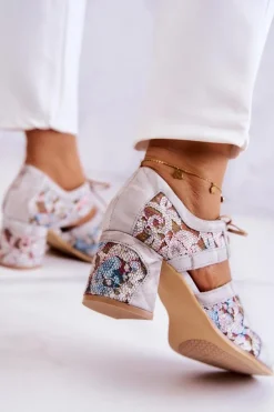 Damskie Skórzane Botki Maciejka 05328-04 Beżowe